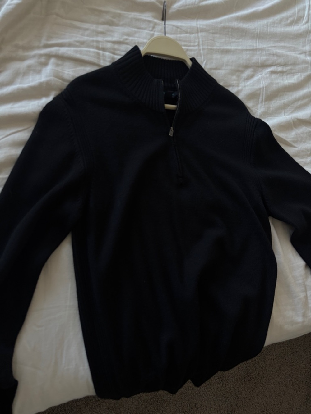 Faconnable Men's Black Zip-Up 100% Merino Wool Ribbed Funnel Collar Sweater - Picture 3 of 7